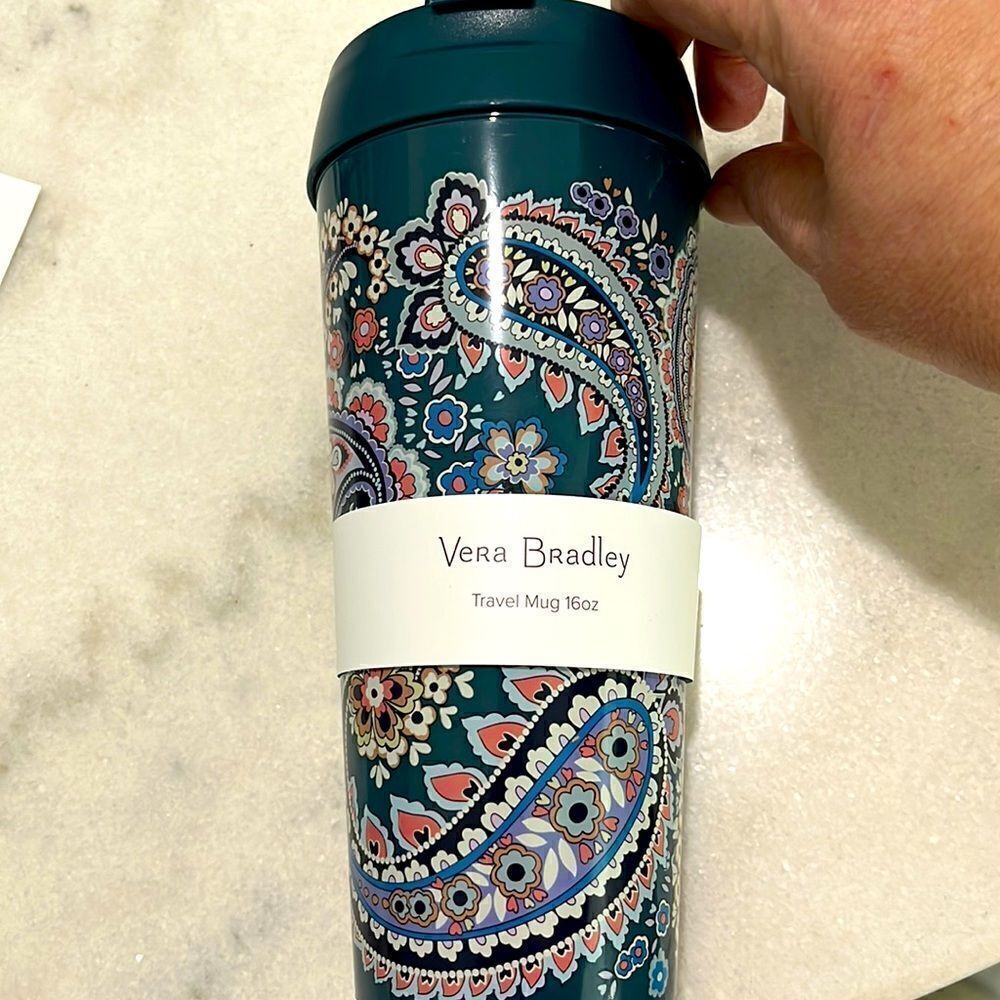 Vera Bradley Haymarket Paisley Travel Mug 16 Oz Bright Teal